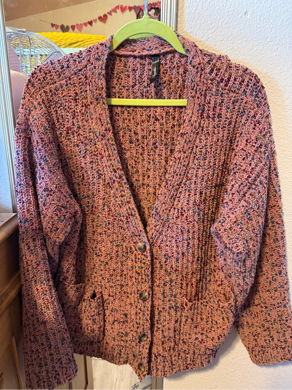 Marled Dusty Rose Ribbed Chenille Cardigan